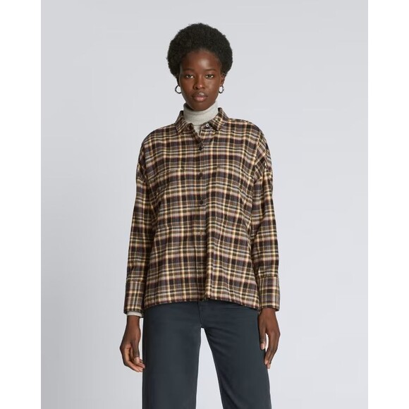 Everlane Tops - Everlane XS The Boxy Flannel Shirt Beech Plaid Button Down Long Sleeve Retro NWT